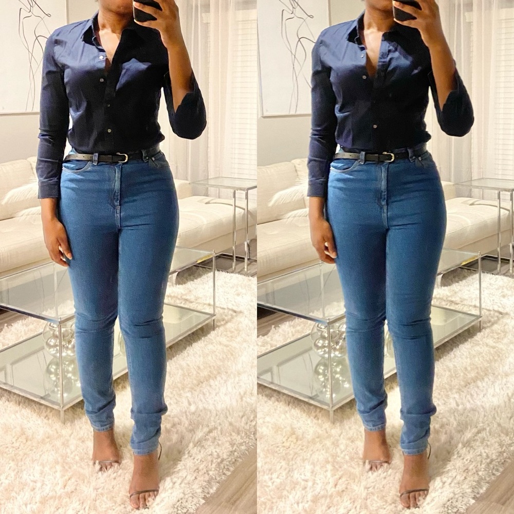 Navy Blue Tailored Non-Iron Top - Picture 2 of 3